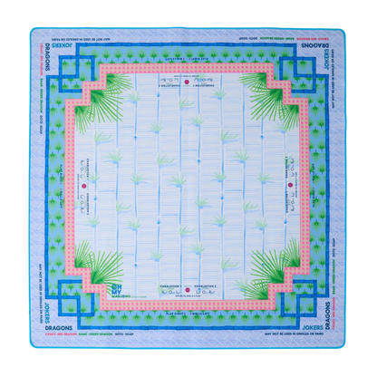 Board game mahjong mat with grid layout and decorative elements on a white background