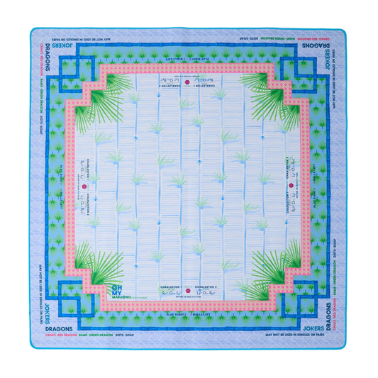 Board game mahjong mat with grid layout and decorative elements on a white background