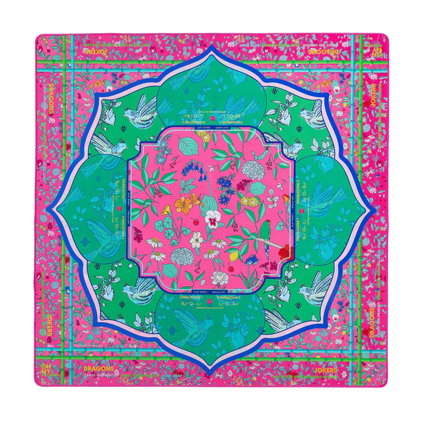 Colorful patterned mahjong mat on a white background