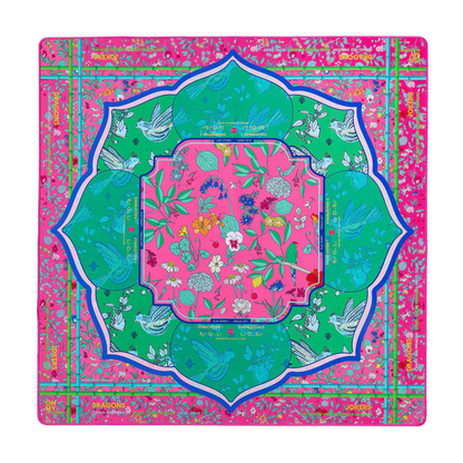 Colorful patterned mahjong mat on a white background