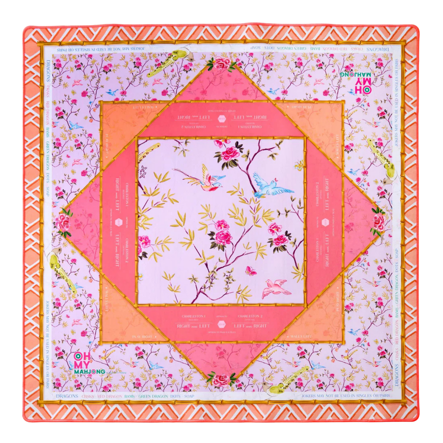 Floral patterned mahjong mat with decorative border