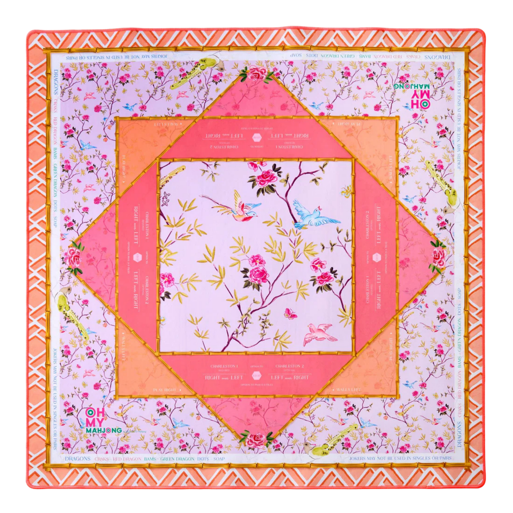 Floral patterned mahjong mat with decorative border