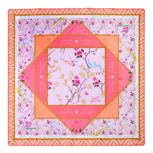 Floral patterned mahjong mat with decorative border