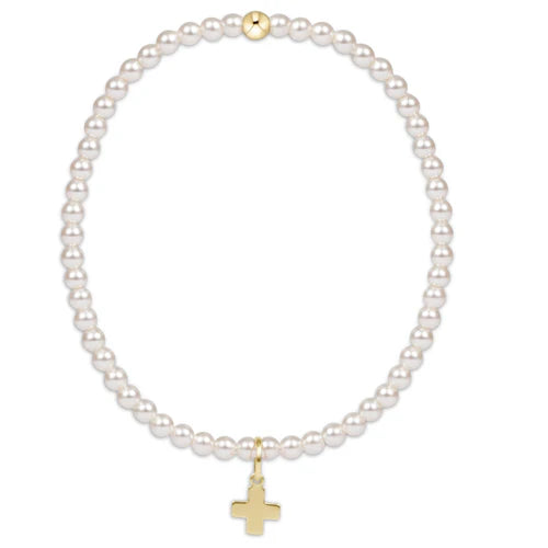 enewton Classic Pearl 3mm Bead Bracelet in Signature Cross Gold Charm