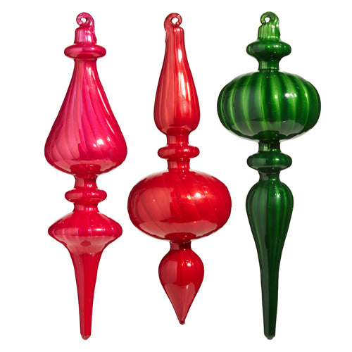 1 of 3 9.75" BLOWN GLASS FINIAL ORNAMENT