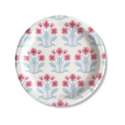 Pink & Blue Block Print Paper Dinner Plate