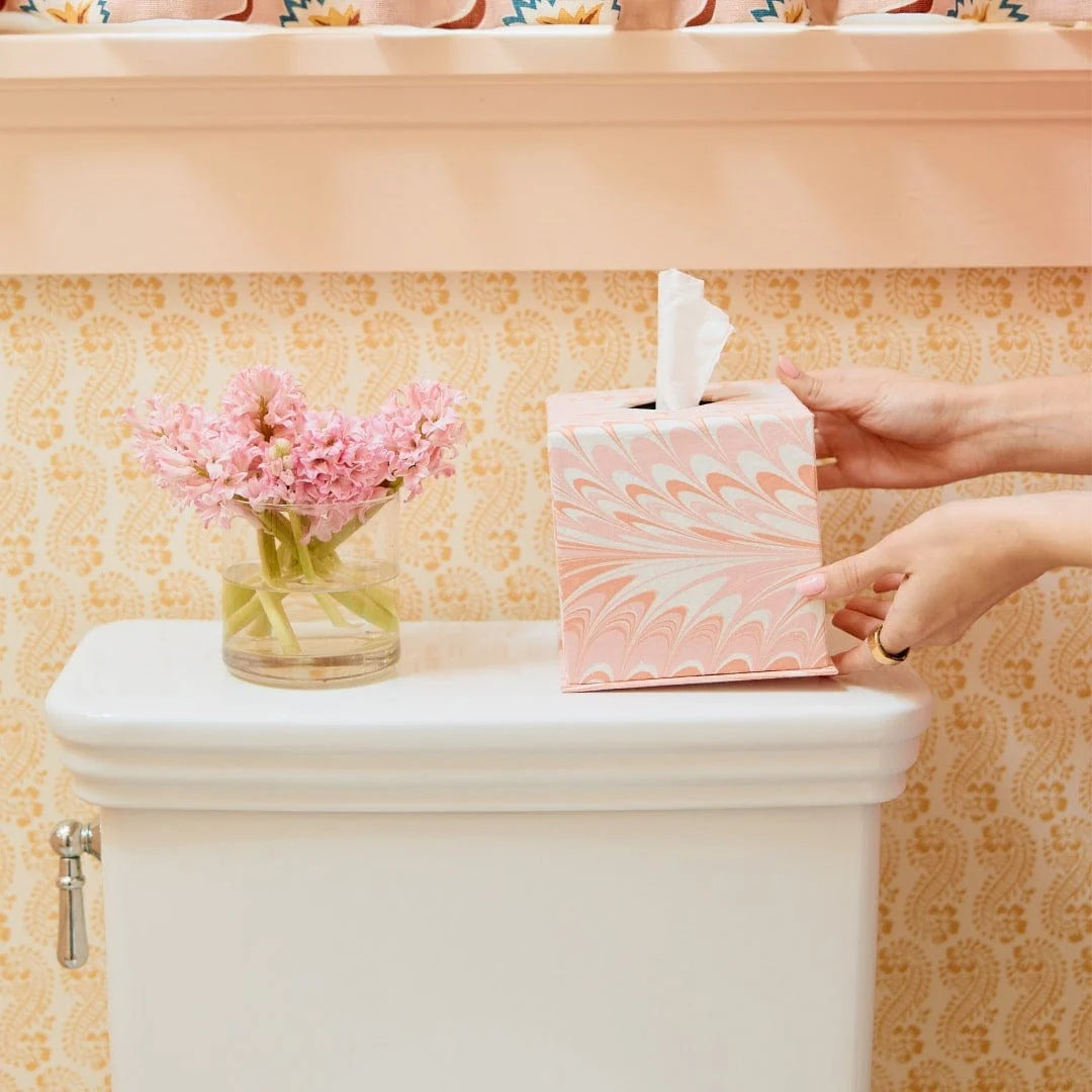 Pink Marble Paper Tissue Box Cover