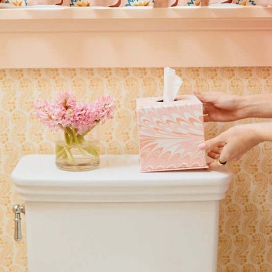 Pink Marble Paper Tissue Box Cover