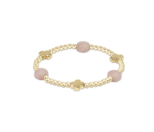 enewton Signature Cross Admire Gold Pattern 3mm Bead Bracelet, Pink Opal