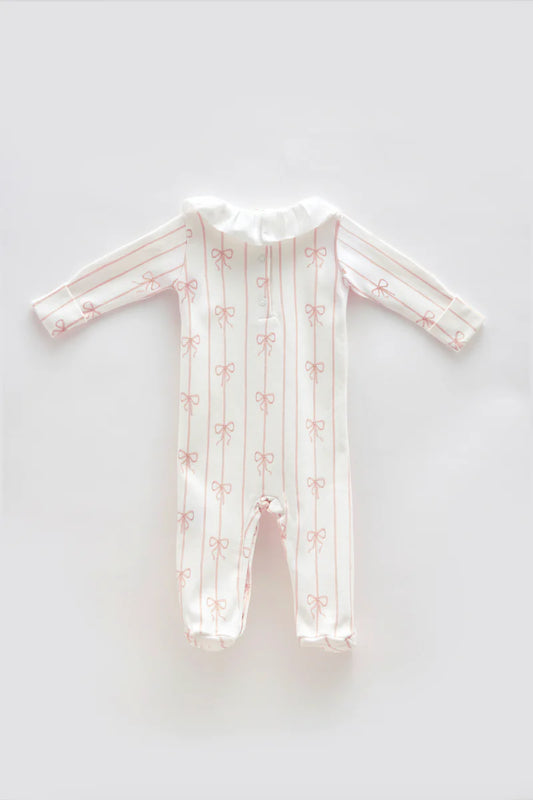Baby Footed Onesie, Pink Ribbon | Atelier Babbi
