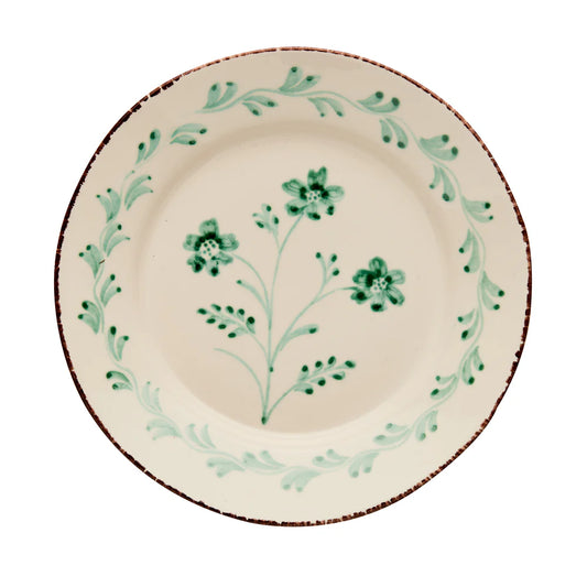 Casa Nuno Green and White Dinner Plate, 3 Flowers and Vines