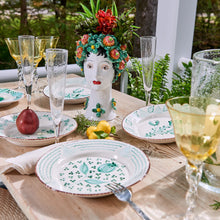 Load image into Gallery viewer, Casa Nuno Green and White Dinner Plate, 3 Flowers and Vines - Abigails