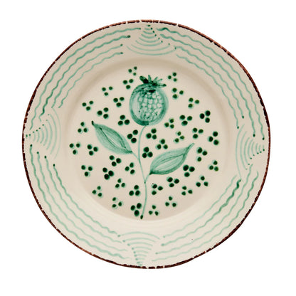 Casa Nuno Green and White Dinner Plate, Pomegranate and Waves