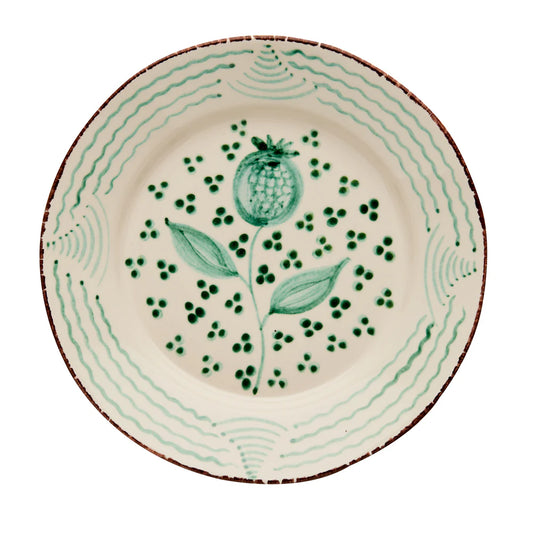 Casa Nuno Green and White Dinner Plate, Pomegranate and Waves
