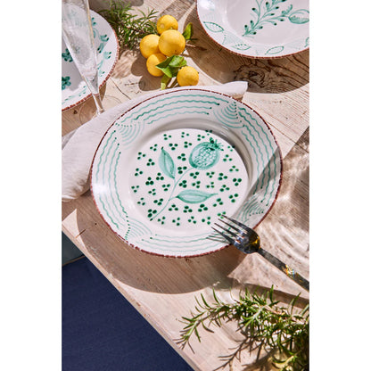 Casa Nuno Green and White Dinner Plate, Pomegranate and Waves