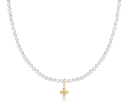 enewton 15" Choker Classic Pearl 3mm Bead in Signature Cross Gold Charm