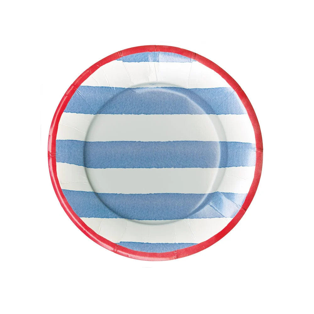 Blue Stripe Red Border Paper Salad Plate