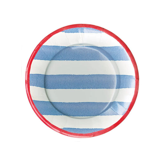 Blue Stripe Red Border Paper Salad Plate