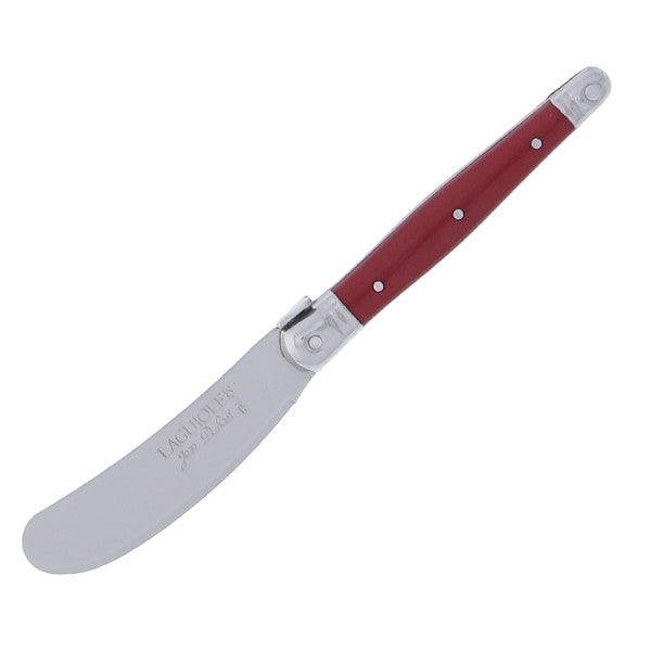 Butter knife with a red handle on a white background