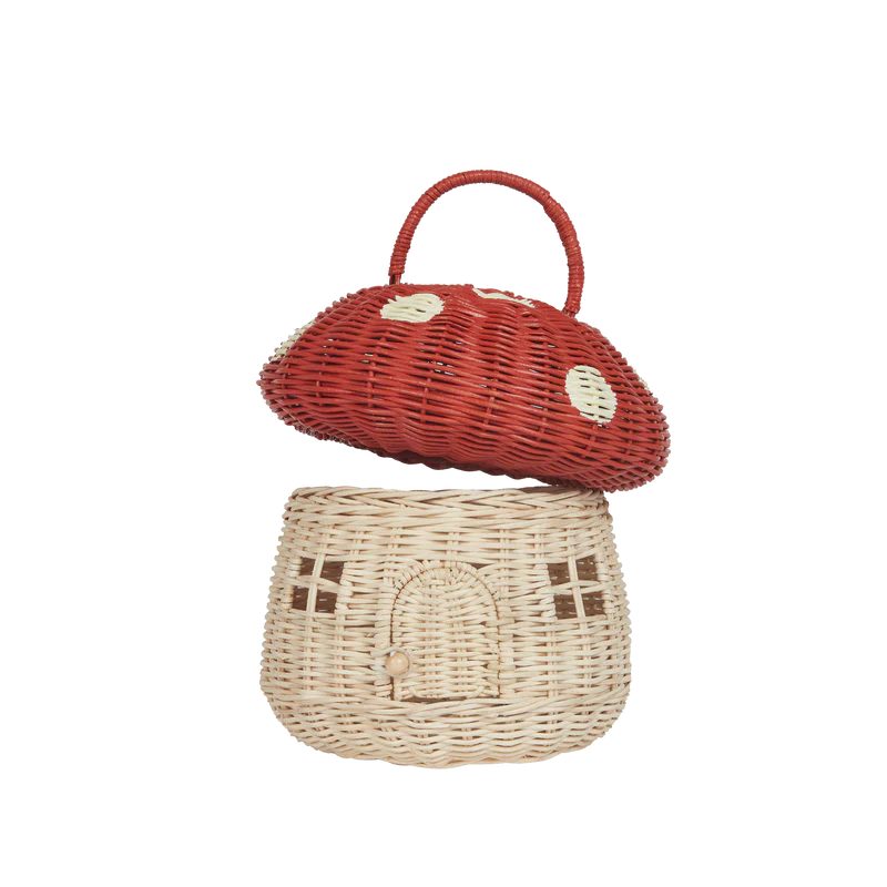 Red Rattan Mushroom Basket