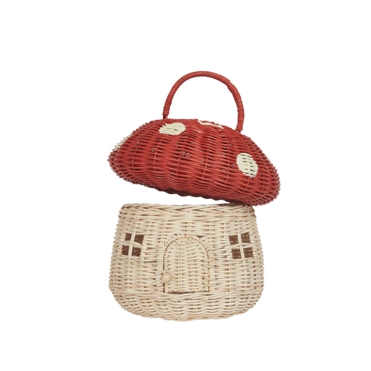 Red Rattan Mushroom Basket