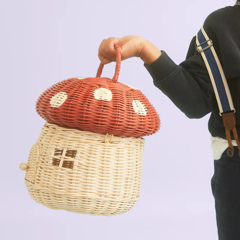 Red Rattan Mushroom Basket