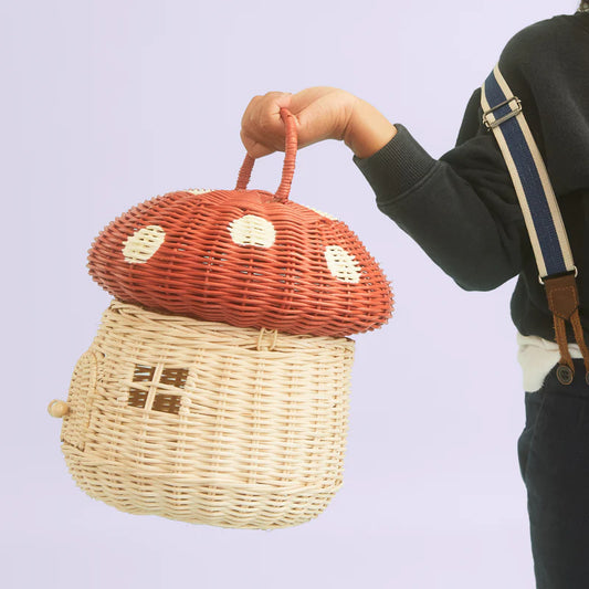 Red Rattan Mushroom Basket
