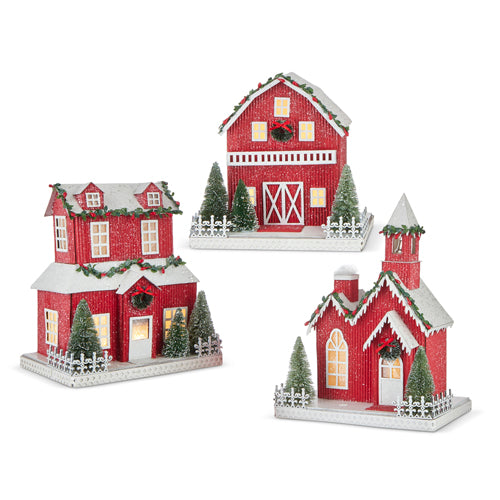 12.25" Red Lighted Paper House