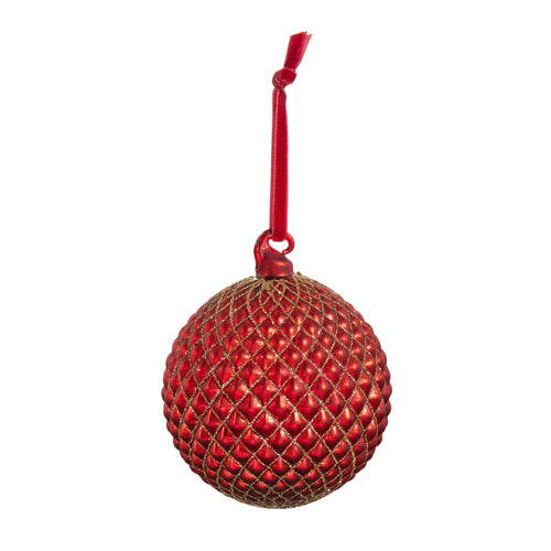 4" RED QUILTED BALL ORNAMENT