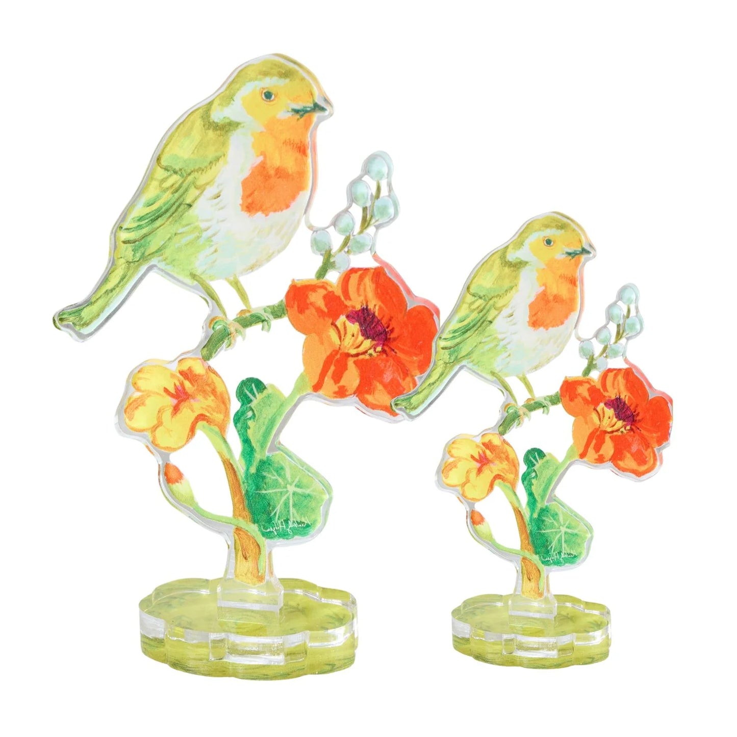 Robin and Nasturtiums Large Acrylic Flower