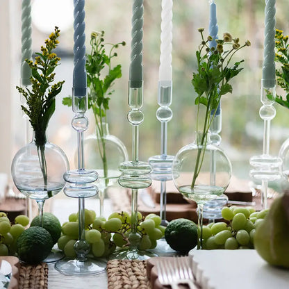 Glass Pair of Sage Candlesticks