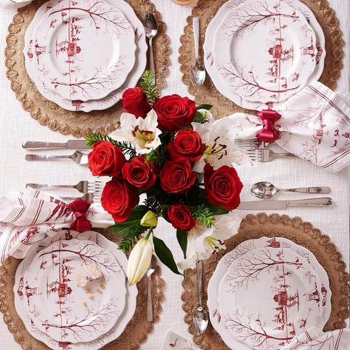 Country Estate Winter Frolic MELAMINE Dinner Plates in Ruby - Set of 4