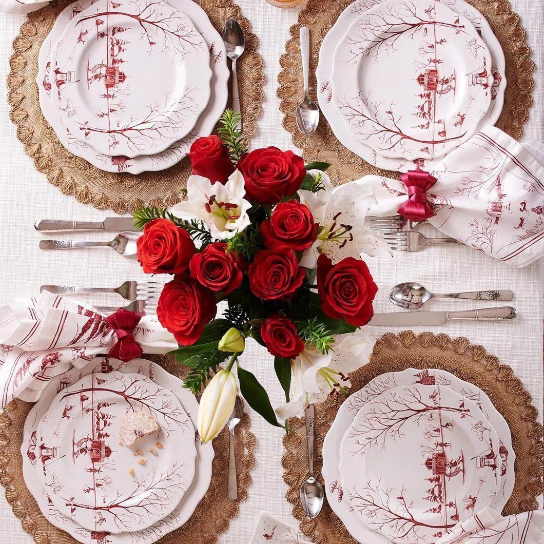 Country Estate Winter Frolic MELAMINE Dinner Plates in Ruby - Set of 4