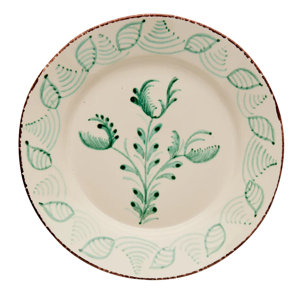 Casa Nuno Green and White Dinner Plate, 3 Flowers and Shells