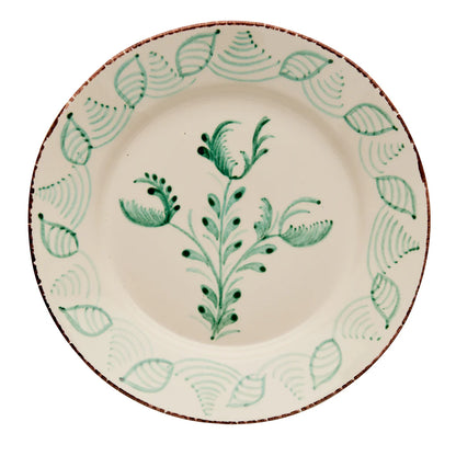 Casa Nuno Green and White Dinner Plate, 3 Flowers and Shells