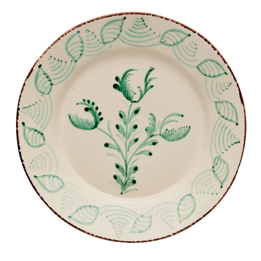 Casa Nuno Green and White Dinner Plate, 3 Flowers and Shells