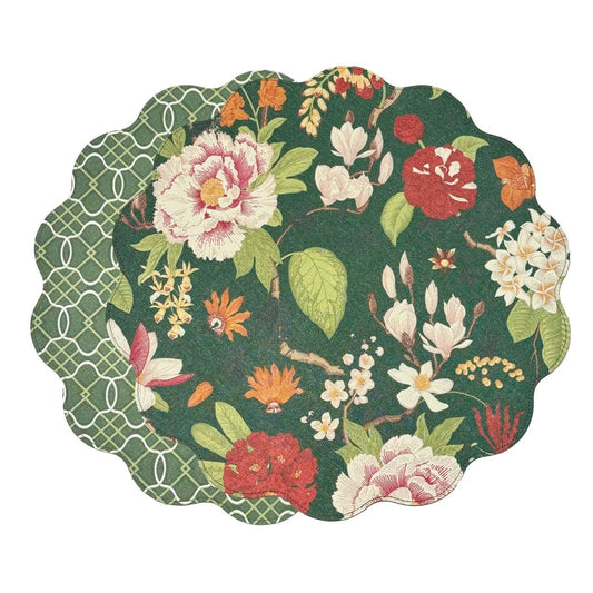 Vida Cabbage Roses and Trellis Reversible Round Placemats, Set of 4