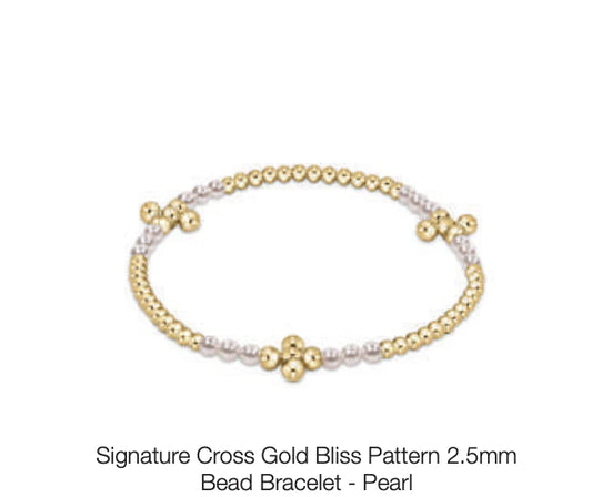 enewton Signature Cross Gold Bliss 2.5mm Bead Bracelet Gold - Pearl