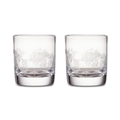 Simon Pearce Engraved Pine Ascutney Double Old Fashions, Boxed Set of 2
