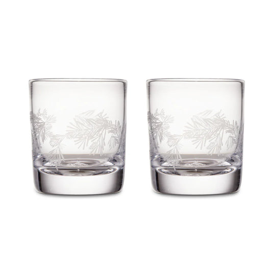 Simon Pearce Engraved Pine Ascutney Double Old Fashions, Boxed Set of 2