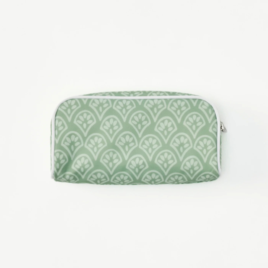Patterned Toiletry Bag in Green Block Print