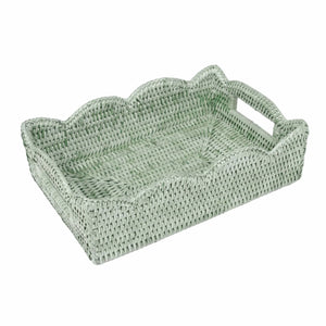 Rattan Scalloped Small Tray in Green - Caspari