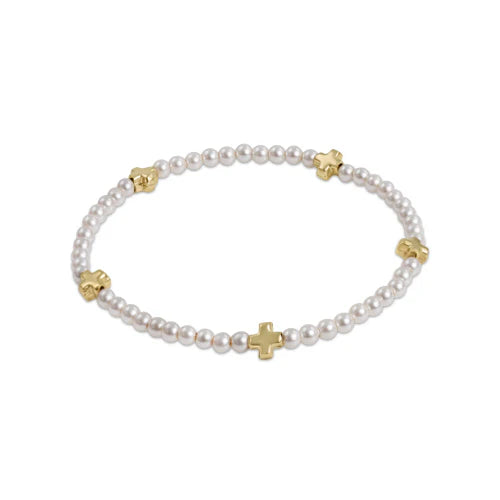 enewton Signature Cross Small Pearl 3mm Bead and Gold Bracelet
