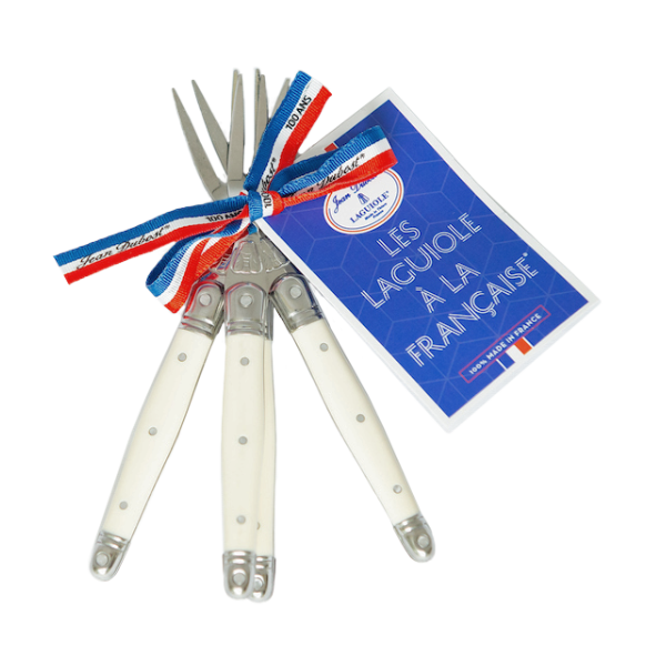 Set of Laguiole knives with a branded card on a white background