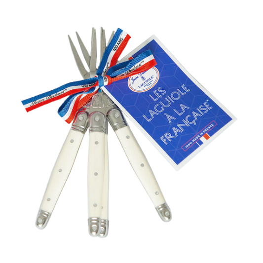 Set of Laguiole knives with a branded card on a white background
