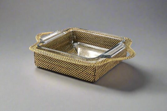 Square Rattan Basket & Glass Baker