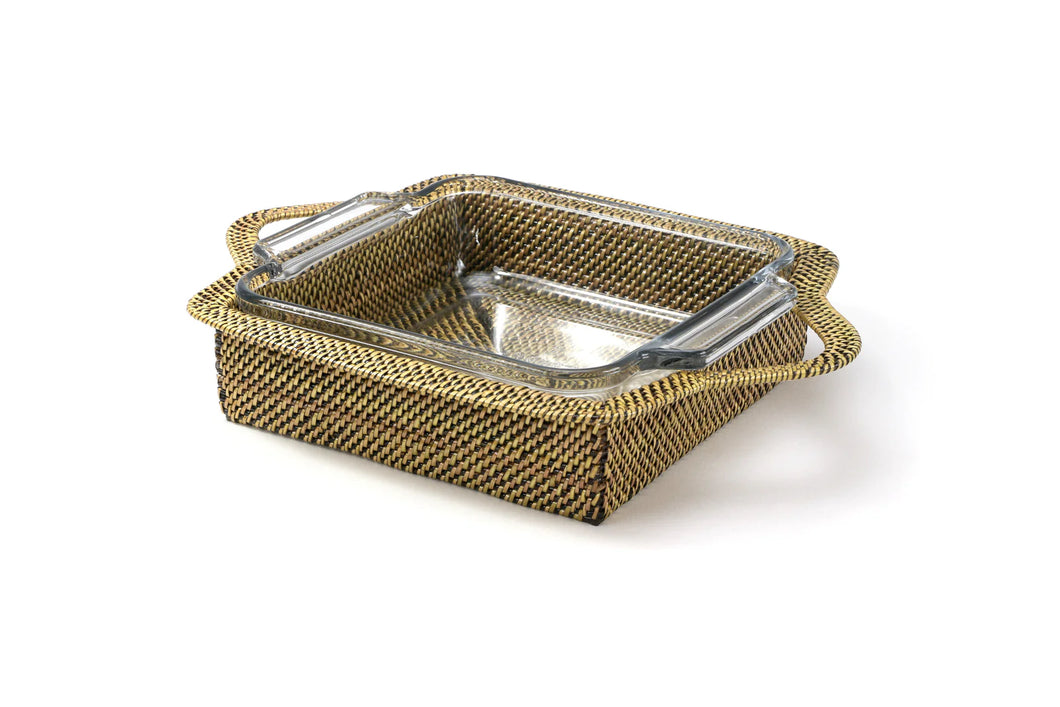 Square Rattan Basket & Glass Baker, Calaiso