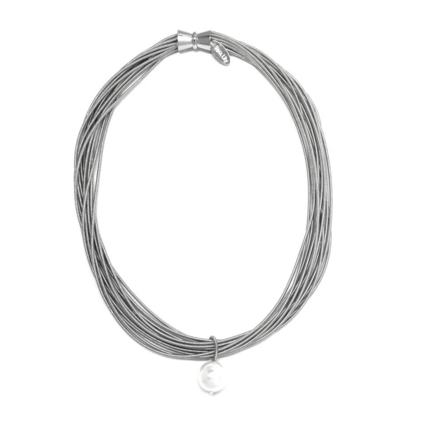Silver Multi Strand Necklace with White Mop Drop Pearl
