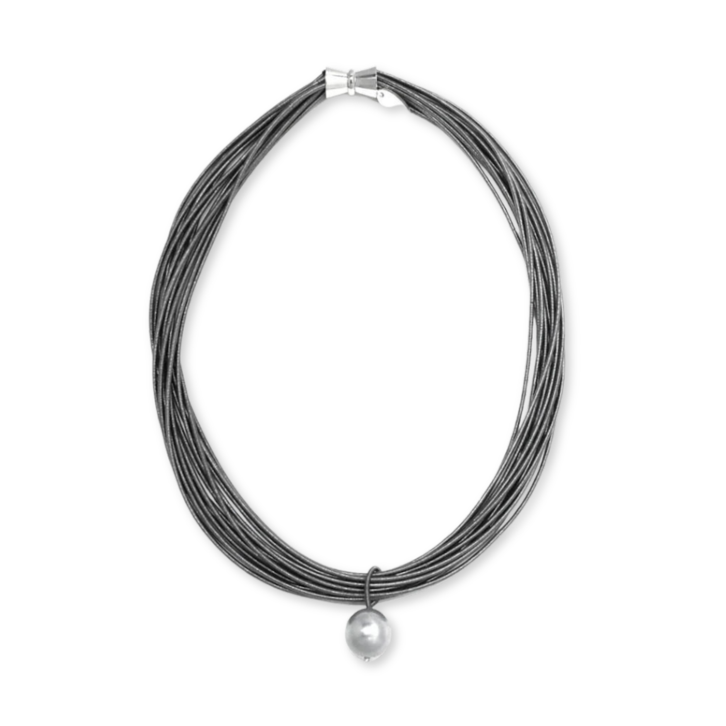 Slate Multi Strand Necklace with White Mop Drop Dark Pearl