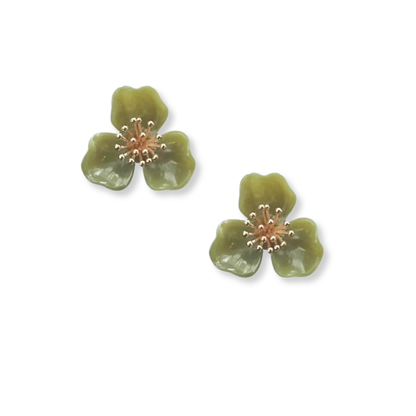 Floral basil olive green earrings on a white background